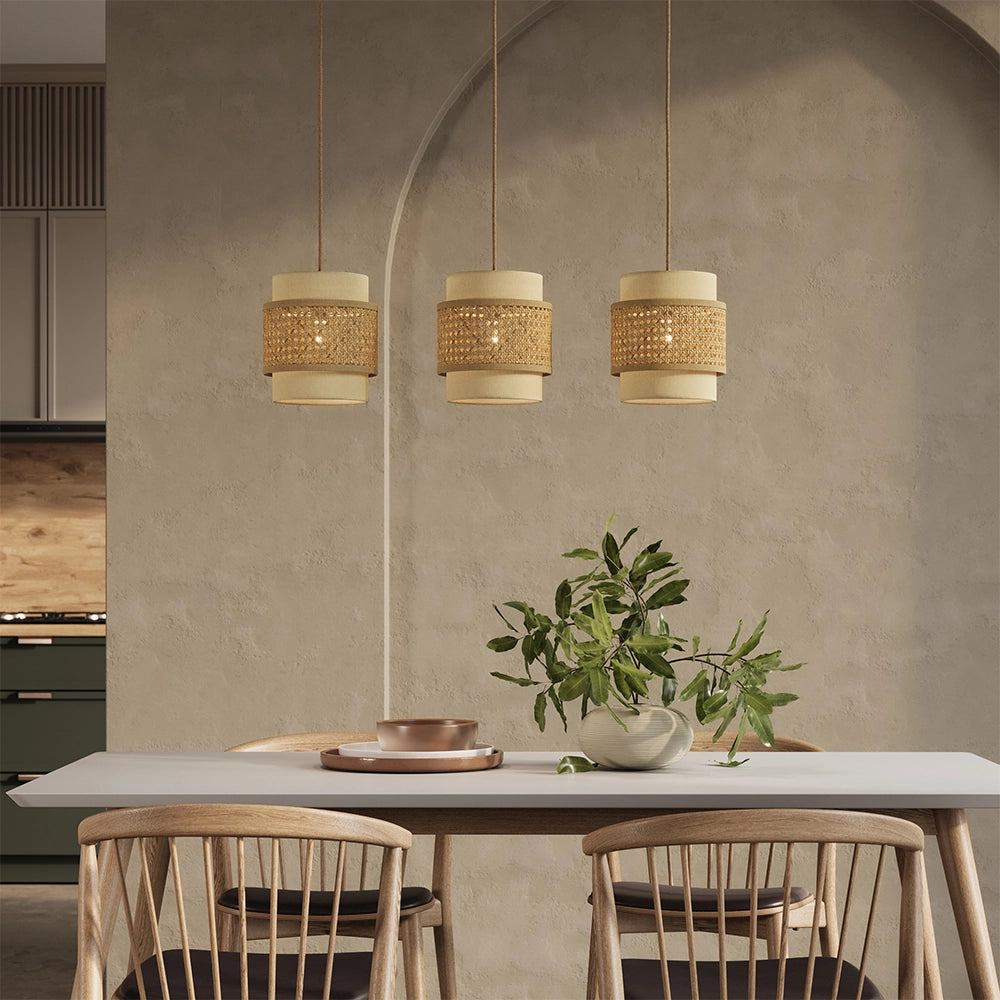 Vicco Lampada a sospensione 3pcs Rattan/crema 70 x 120 cm