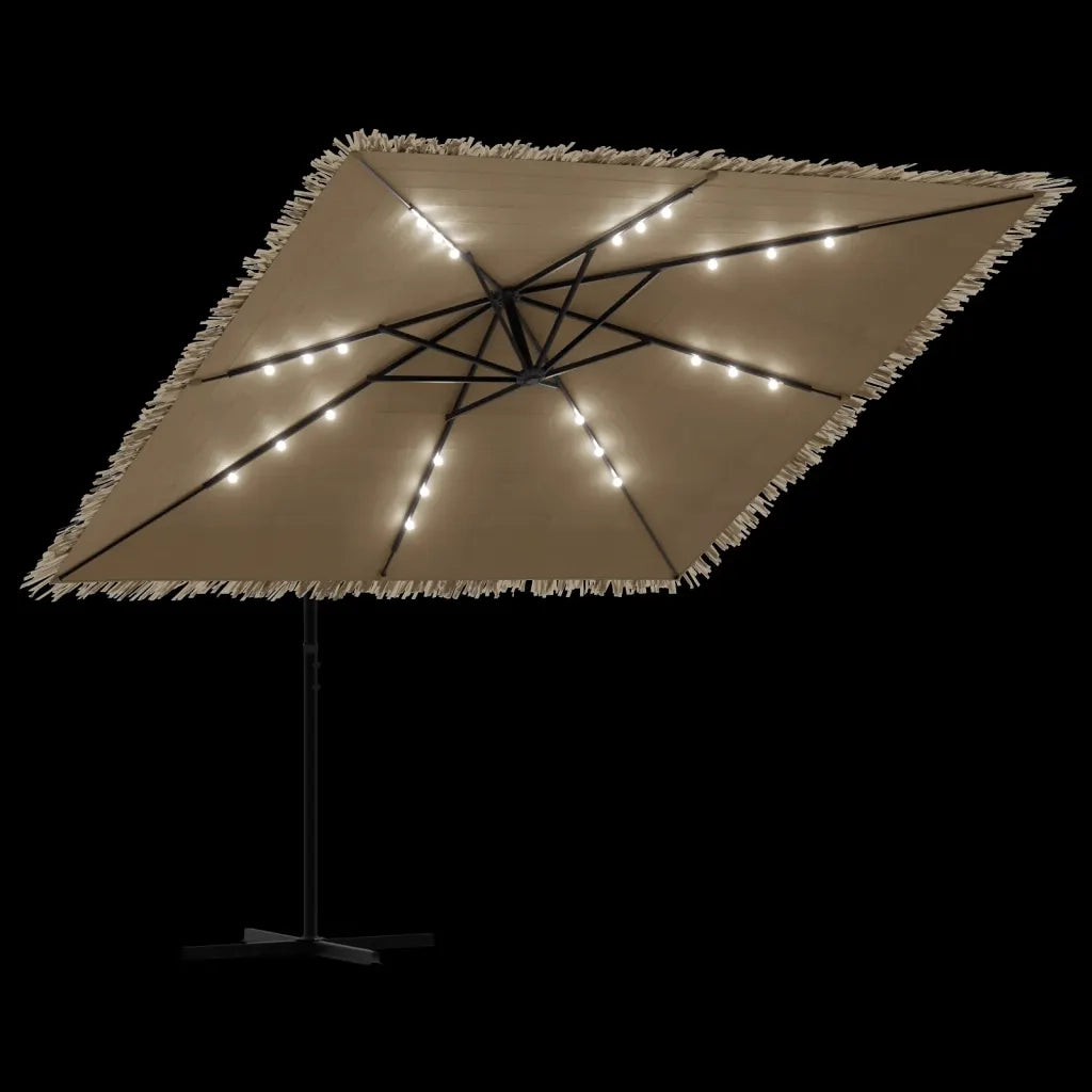 Ombrellone Giardino LED-Ombrello da Balcone e Palo in Acciaio Marrone 269x269x235cm