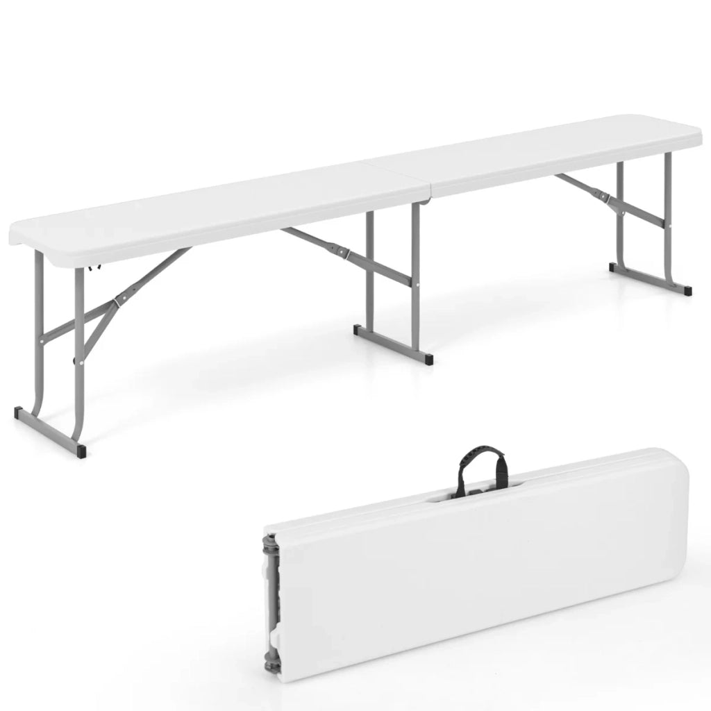 Panca da giardino pieghevole in plastica 182 x 27,5 x 43 cm pratica e portatile per uso esterno realizzata in HDPE bianco 20_0010584