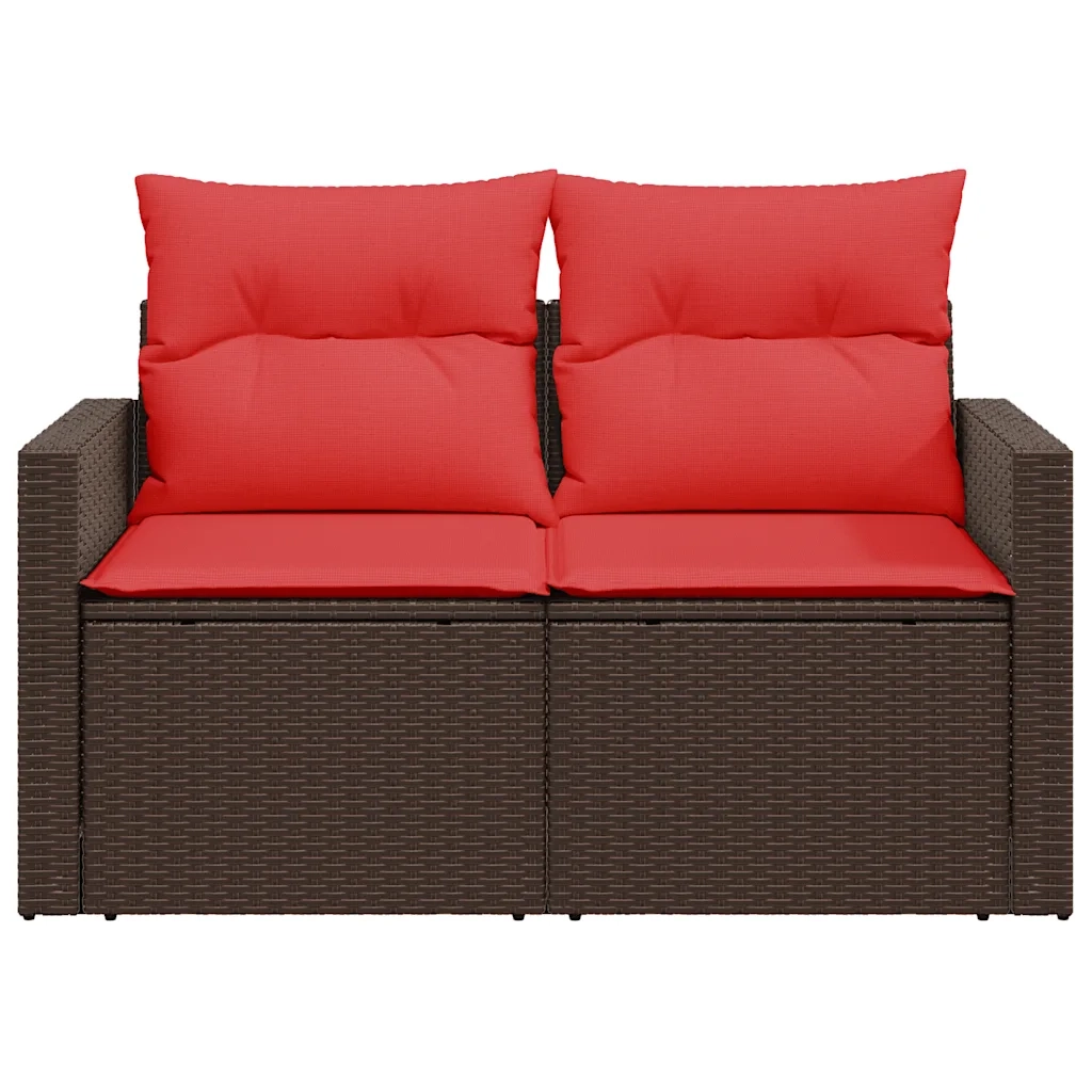 Divano da giardino con cuscini a 2 posti marrone in polyrattan