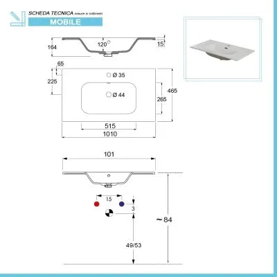 Mobile bagno da terra 100 cm linea Way bianco lucido con specchio e lavabo