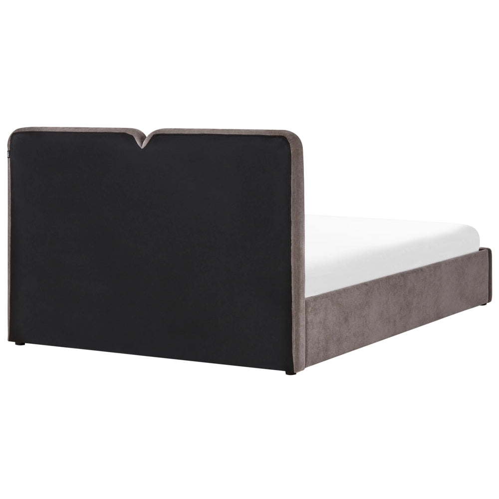 Letto ottomano color tortora in tessuto di ciniglia 160 x 200 cm Testiera imbottita Rete a doghe sollevabile