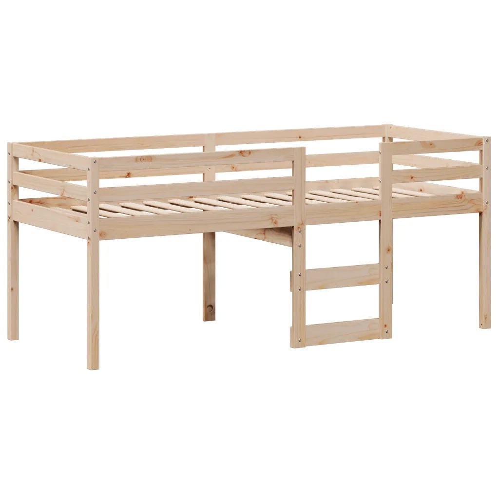Letto a Soppalco con Tetto 90x190 cm Legno Massello di Pino