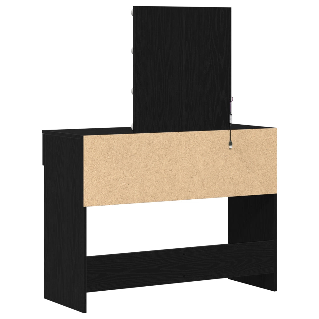 Toeletta  con Specchio e Luci LED in Legno Ingengerizzato Nero