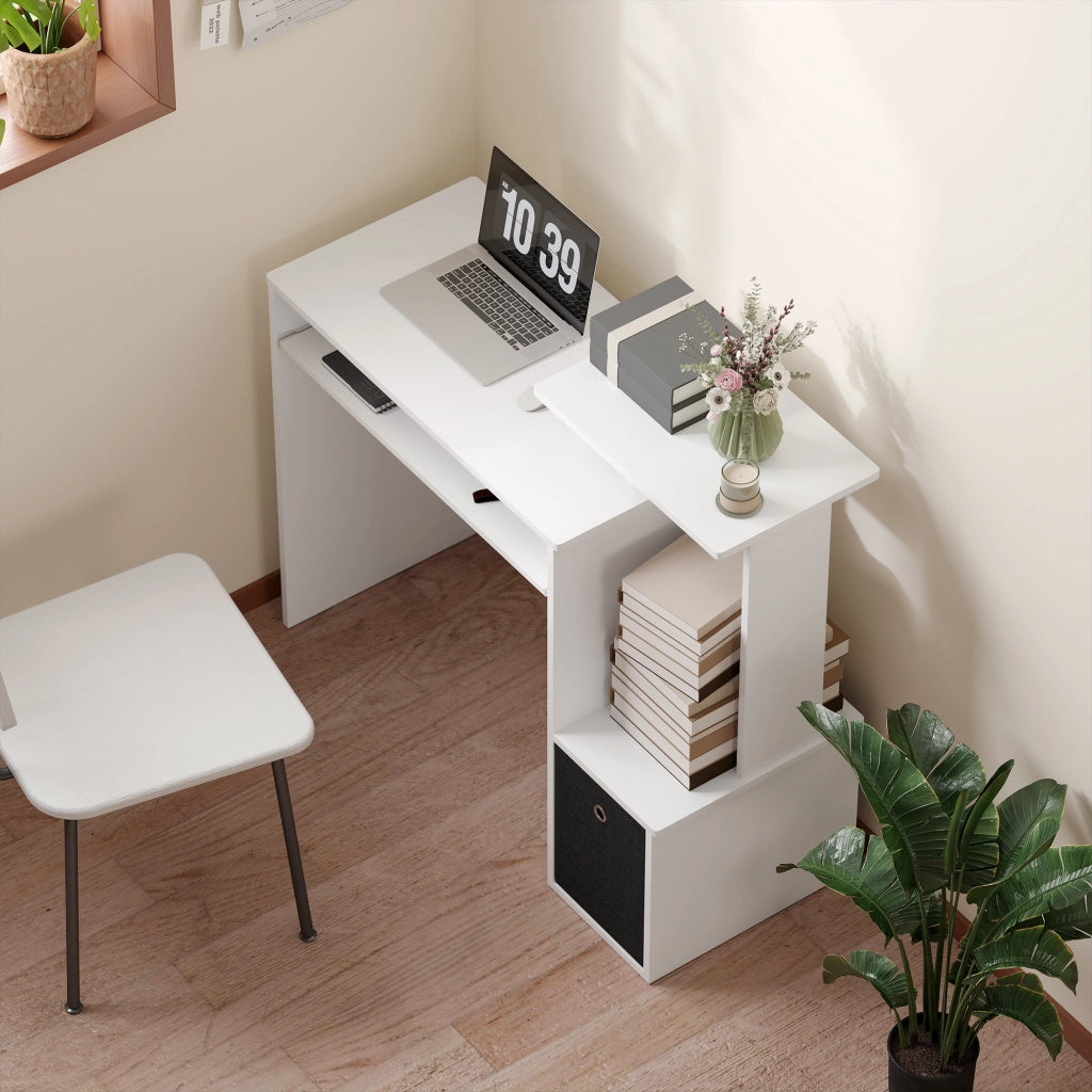 Scrivania Moderna con Cassetto e Ripiano Tastiera ¨C Zephmum ¨C Bianco e Nero 100x40x86.6cm