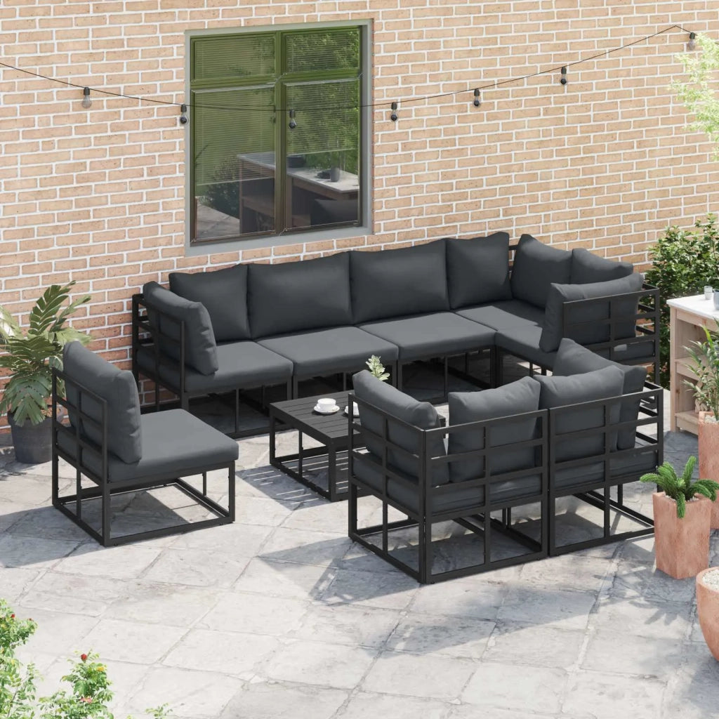Set Divano da Giardino con cuscino 8 pcs Nero Alluminio