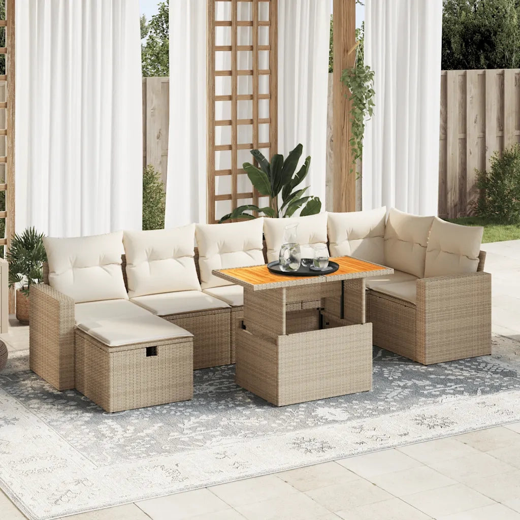 Set Divano da Giardino 5 pz con Cuscini Beige Polyrattan Acacia 3328010