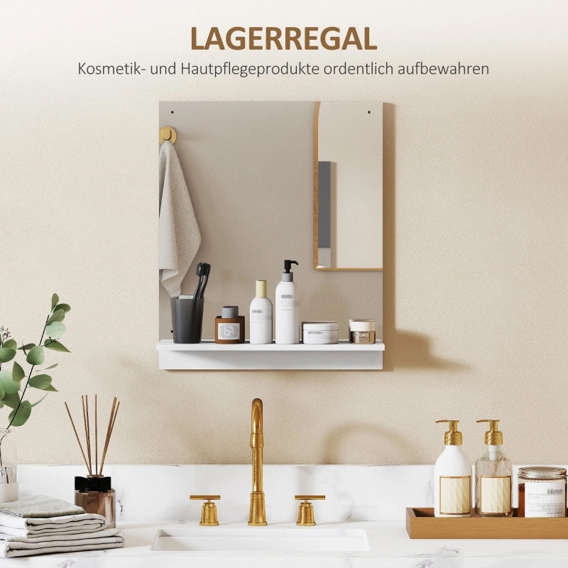 Specchio da bagno 50 x 60 cm, specchio da parete con mensola, specchio da bagno per ingresso, corridoio, bianco