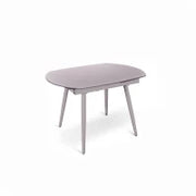 E-STYLO Tavolo allungabile con top grigio in vetro temperato e gambe in metallo grigio, 90cm X 120/180cm H. 76cm.