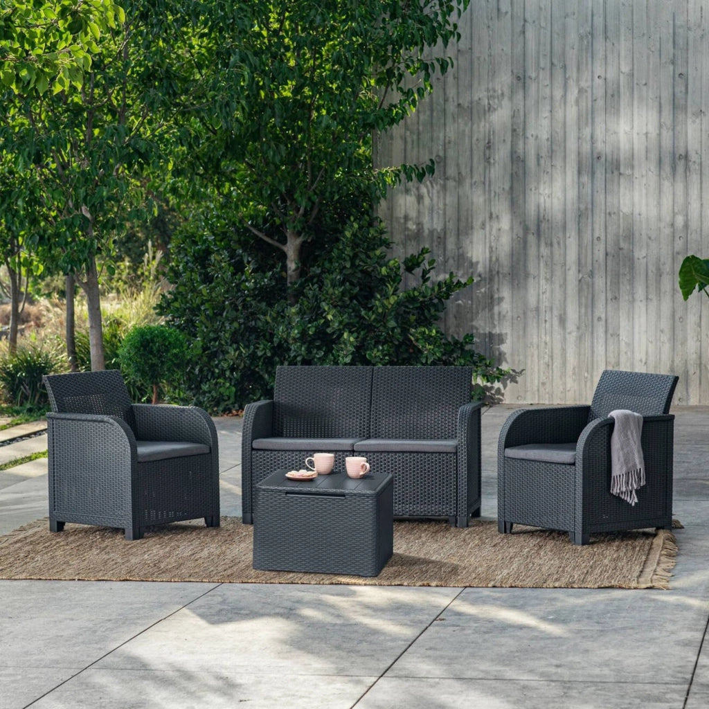 Set salotto da esterno Barrhead, Salottino outdoor, Set da balcone o giardino, Composizione soggiorno per esterni, 113x65 h74 cm, Antracite