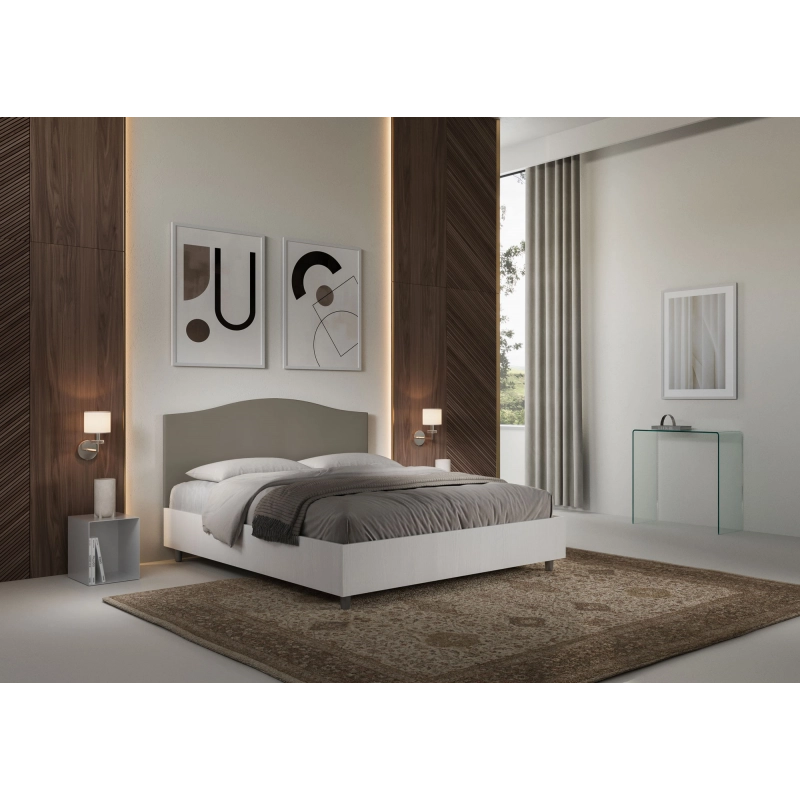 Letto Matrimoniale 160x190 cm struttura bianco frassino testata Grace - Similpelle,Cappuccino,Con rete