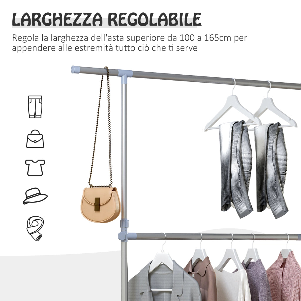 Appendiabiti Stender a Ruote Regolabile ¨C zephmum ¨C Acciaio Inox 165x48x180cm