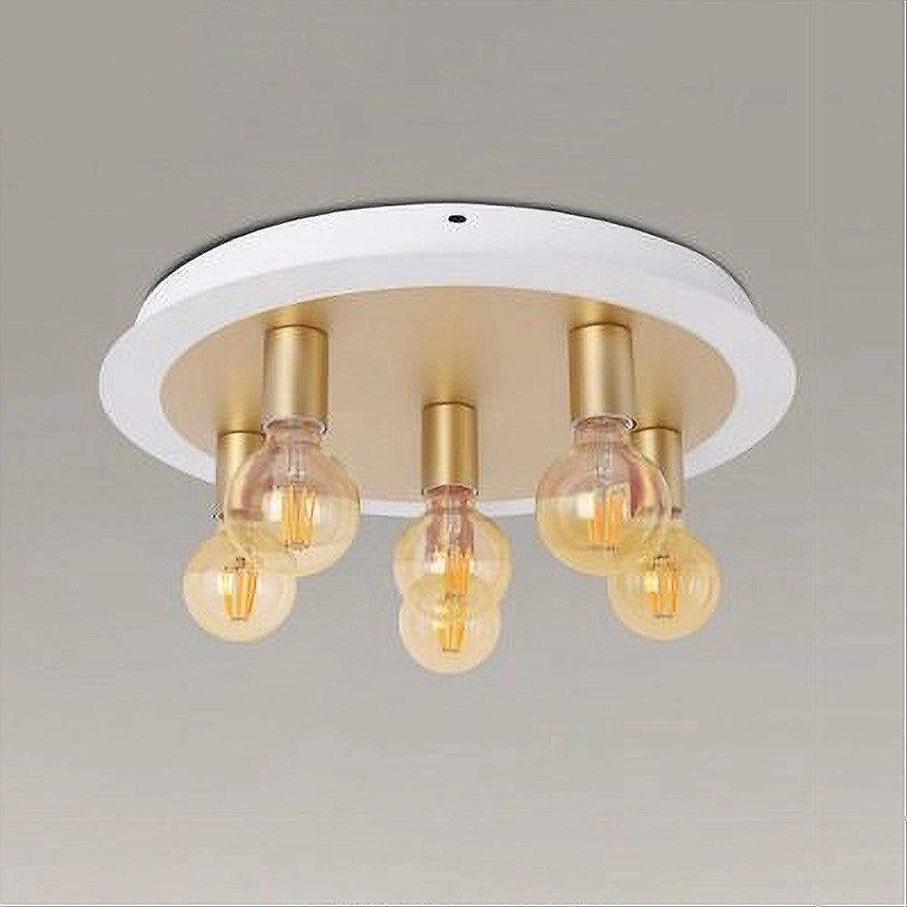 Trade Shop - Plafoniera A Soffitto In Metallo Oro Bianco Con 5 Luci Lampada Attacco E27 32675 -