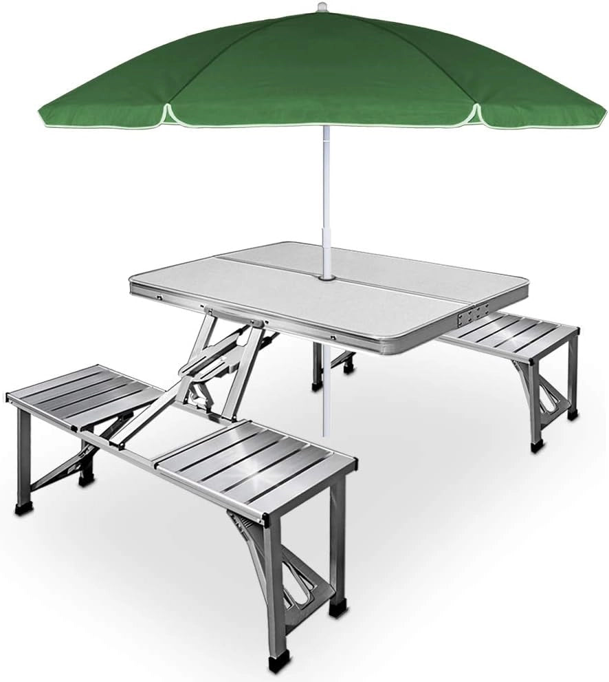 Casaria Tavolo Pieghevole con 2 Panche Set da Campeggio Picnic Portatile a Valigetta in Alluminio con Foro Ombrellone Maniglia per Trasporto 4 Posti Mare Spiaggia Giardino