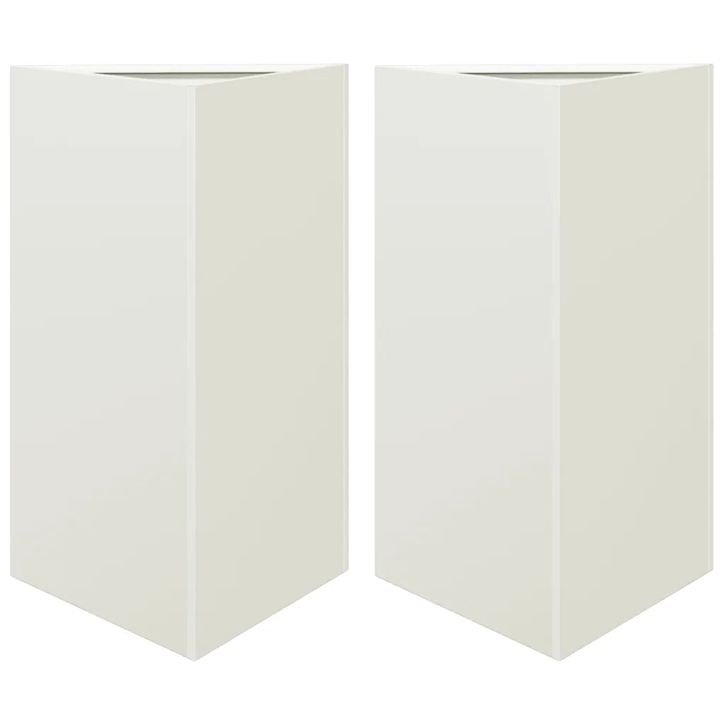 2 pz Fioriere | Cassetta per fiori | Vaso Bianche Triangolari 50x43x75 cm in Acciaio