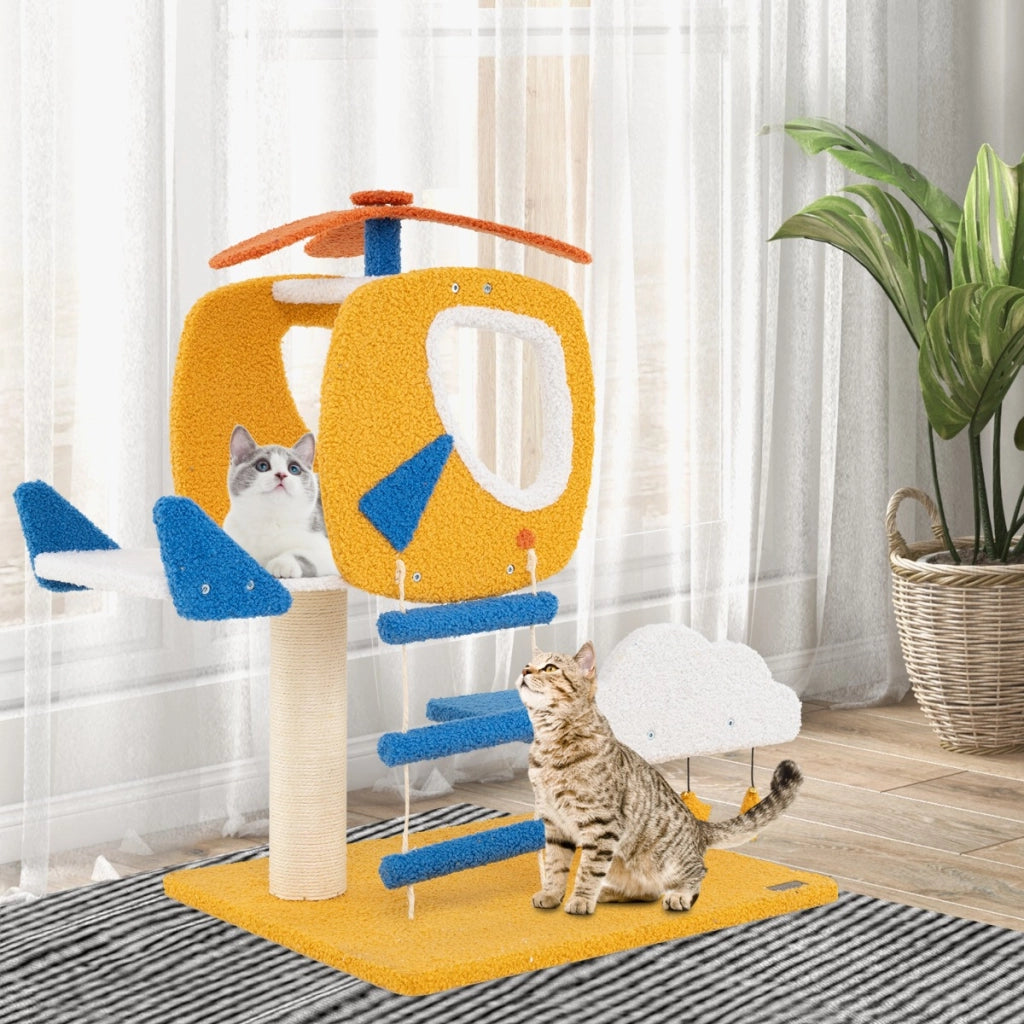 Albero per gatti a tema aviatorio da interno, Centro di attivit¨¤ per gattini con posatoio a forma di elicottero-Alberi Tiragraffi