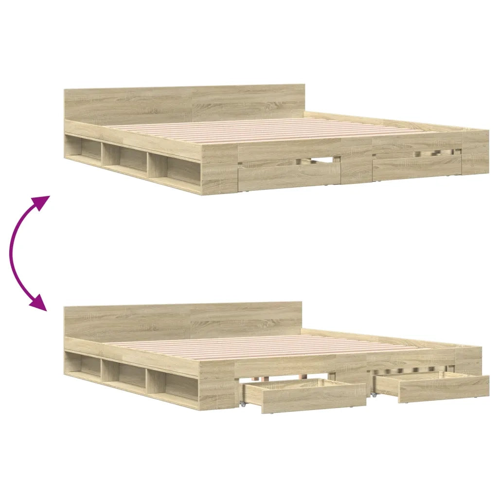 Giroletto Cassetti-Struttura Letto con contenitore Rovere Sonoma 200x200 cm Legno Multistrato 824547