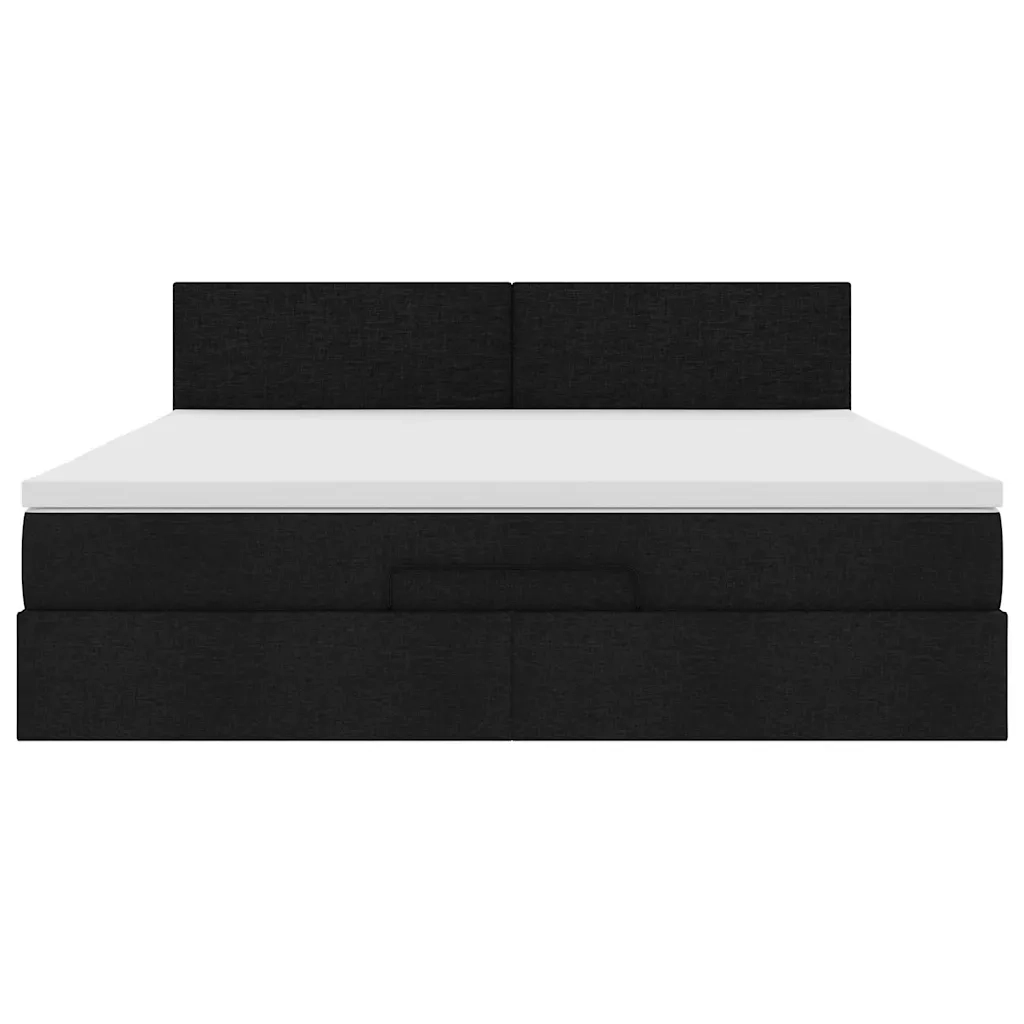 Struttura Letto Pouf con Materasso Nero 160x200 cm in Tessuto