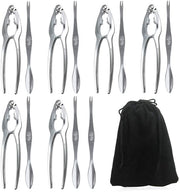 Kit di attrezzi per frutti di mare - 6x pinze per gamberi / cracker per gamberi - 7x forchette per frutti di mare - Acciaio inossidabile - Zinklegering - Borsa di stoccaggio - Kit per gamberi