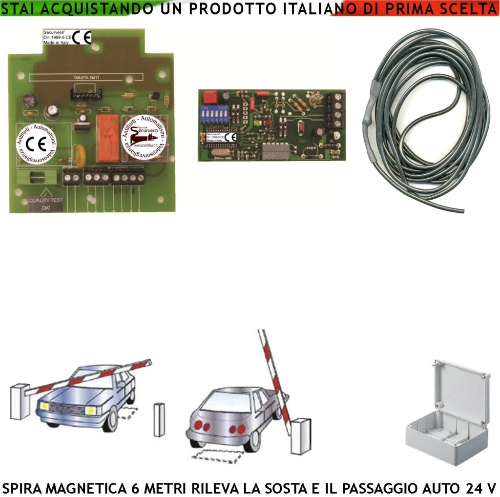 Rilevatore Passaggio o Sosta Autoveicoli Spira Magnetica Interrata 6 Metri Alimentazione 12/24 Vacdc Comando Semaforo Accesso Sicuro Automatismo Barra Cancello