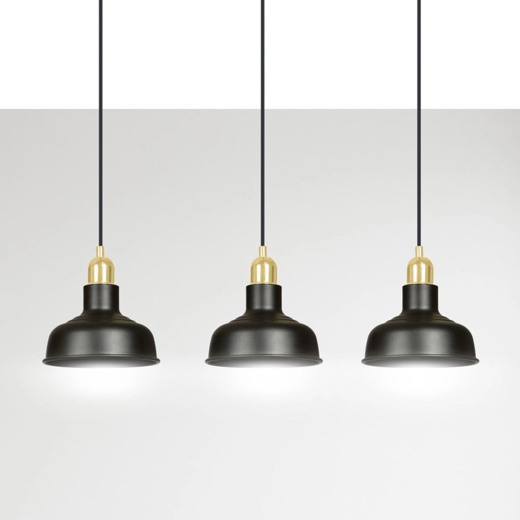 Lampada a sospensione Ibor in acciaio nero opaco e oro