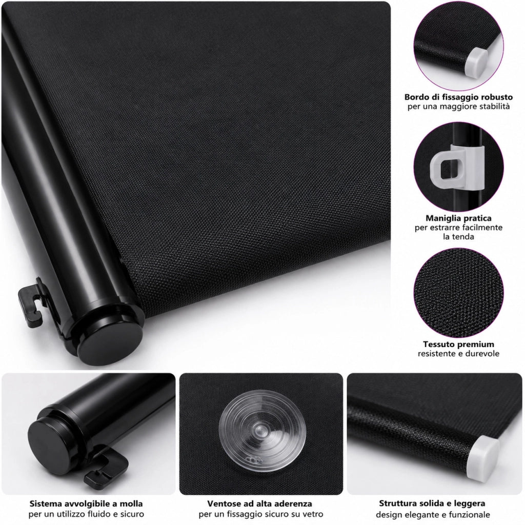 TENDINA PARASOLE AVVOLGIBILE PER AUTO 125x50CM PARABREZZA OSCURANTE CA-02467