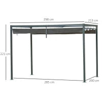 Gazebo Pergola da Giardino 3x2m con Telo Scorrevole in Metallo e Poliestere, Grigio e Nero