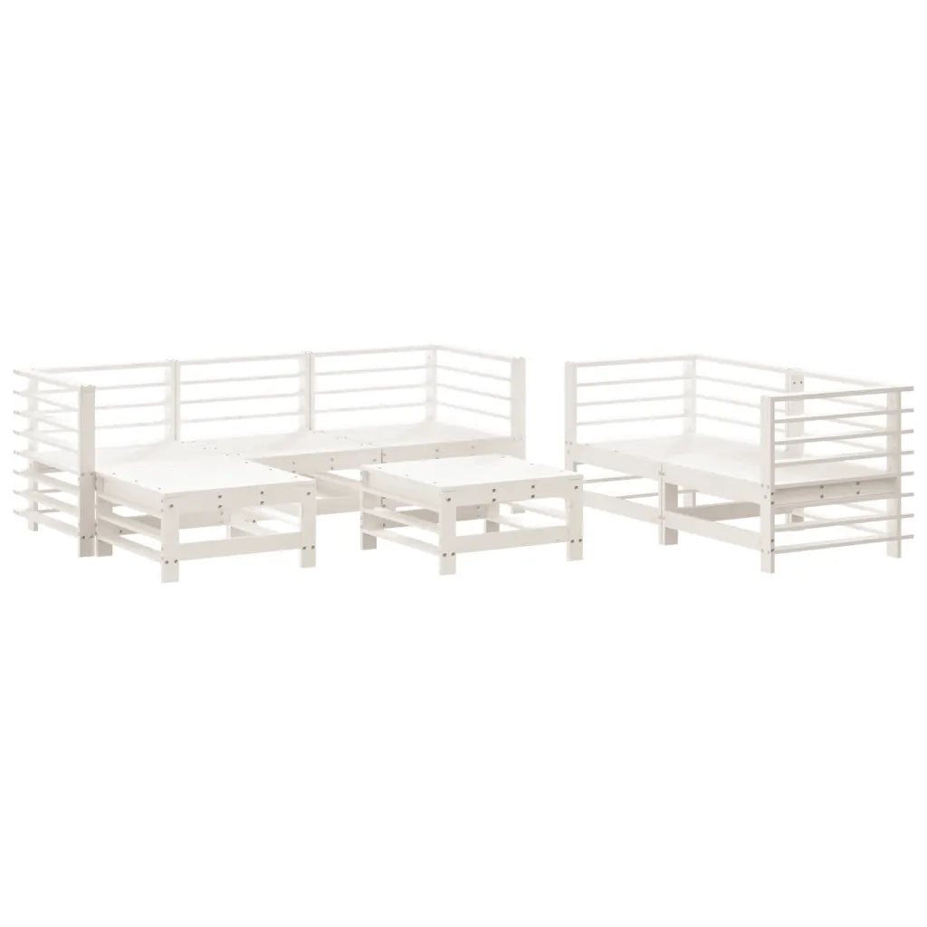 Set Salotto da Giardino 7 pz Bianco in Legno Massello di Pino