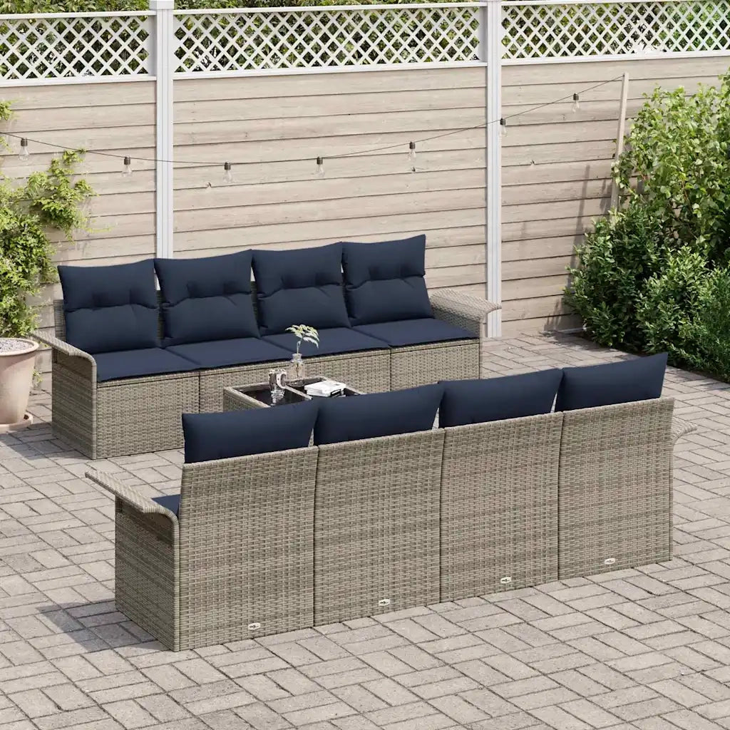 Set Divano da Giardino con cuscino 9 pcs Grigio polyrattan 3345295