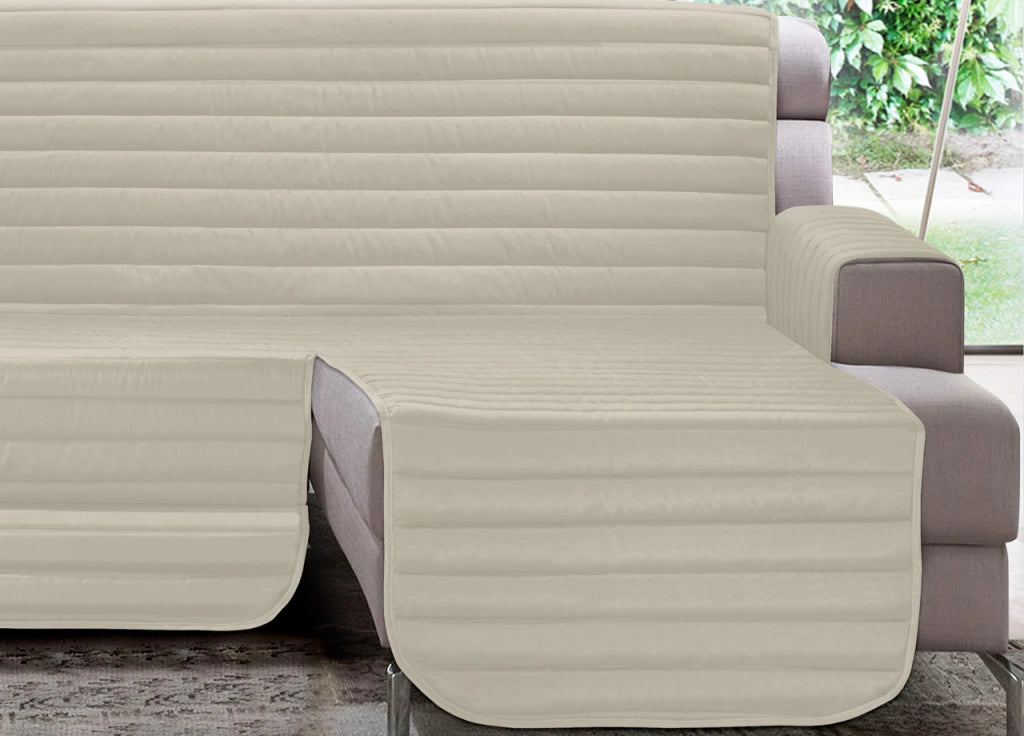 Copridivano Trapuntato Per Divani Con Penisola Modello Simpaty Colore Panna - 190 cm - Panna
