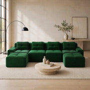 Divano modulare 4 posti con chaise longue a U 382x177x69 cm in velluto a coste verde
