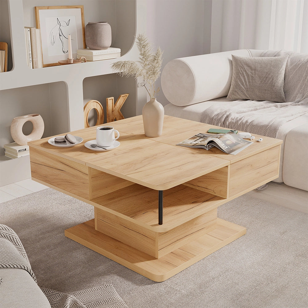 Vicco tavolino soggiorno Quercia dorata 80 x 45 cm con vani portaoggetti
