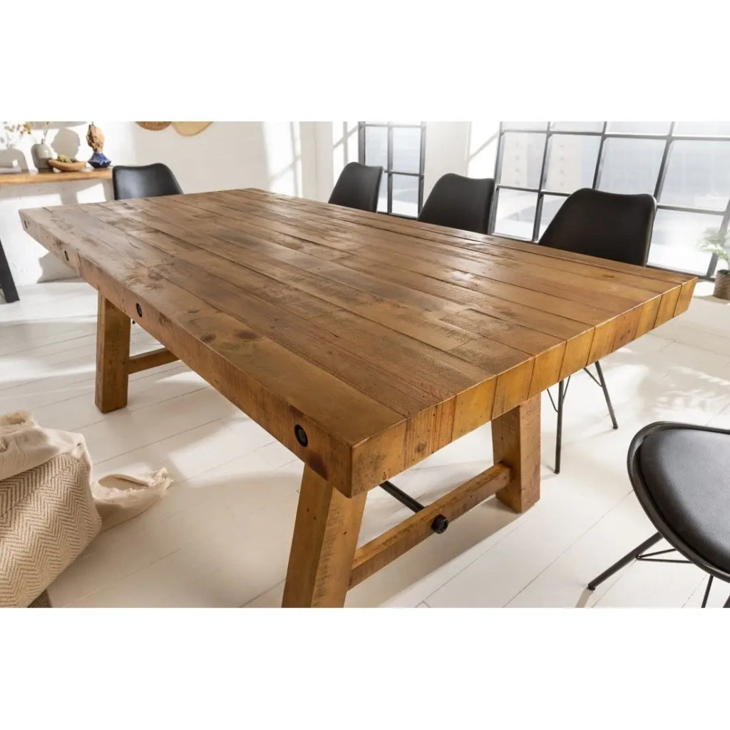 Tavolo da pranzo RANCHO – Rettangolare 200 cm – Legno naturale e metallo – Stile rustico
