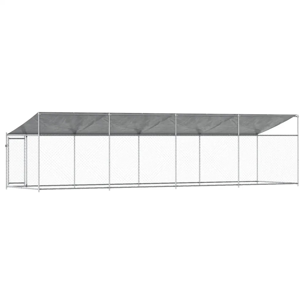 Gabbia Cani con Tetto e Porta Grigia 8x2x2 m in Acciaio Zincato 3209570