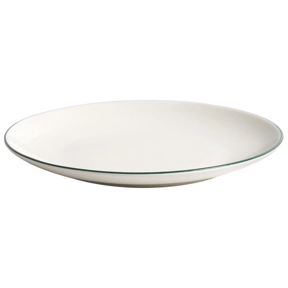 Set di 24 pezzi di stoviglie con bordi decorativi bianco sporco e verde, in porcellana con finitura smaltata trasparente, per cucina e sala da pranzo