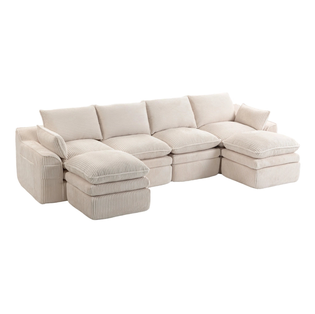 Divano modulare in velluto a coste beige 335 × 167 × 85 cm