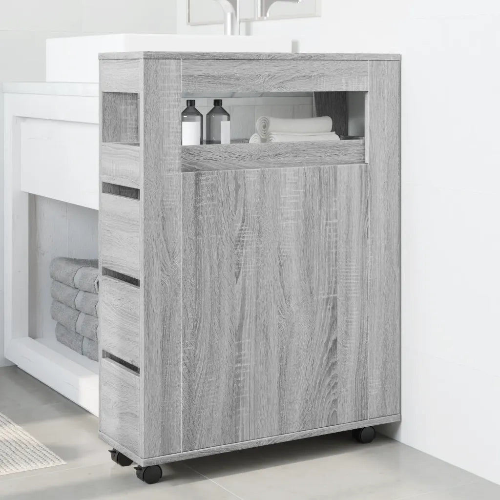Mobile da Bagno Stretto con Ruote Grigio Sonoma in Truciolato