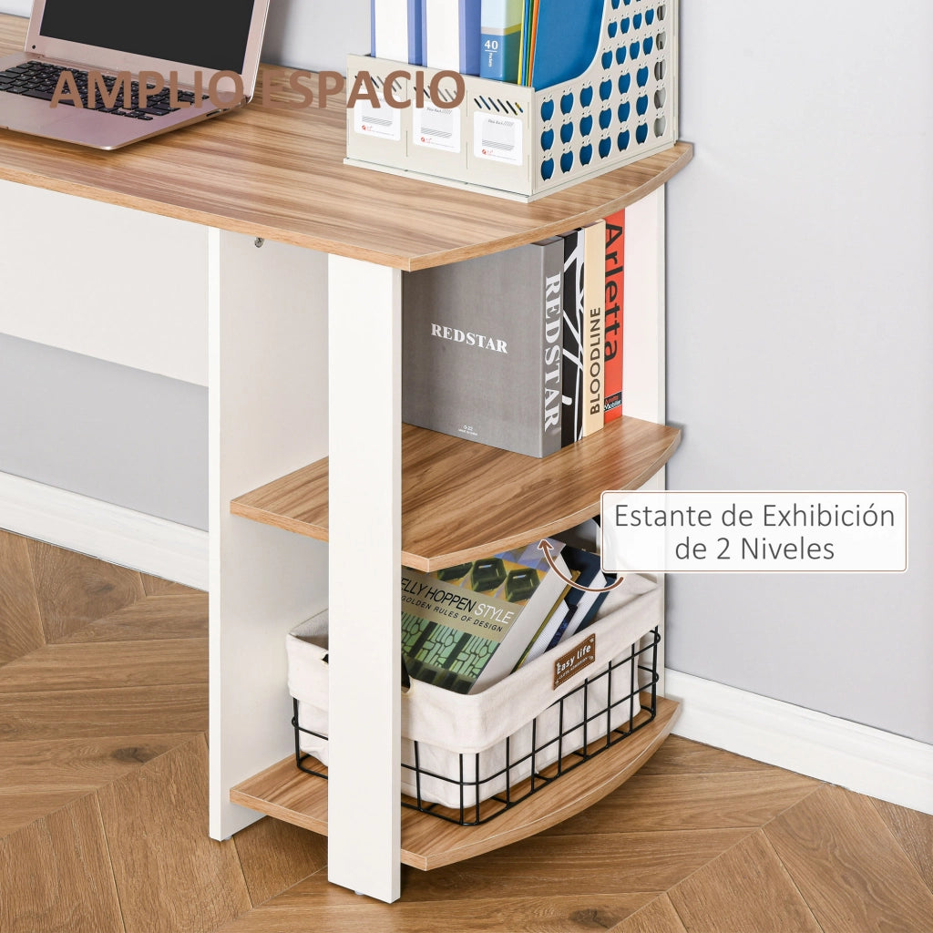 Scrivania Angolare per PC con Ripiani ¨C zephmum ¨C Legno 136x130x72cm
