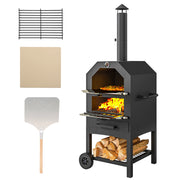 Forno Pizza 2 in 1 per Esterno ¨C zephmum ¨C Griglia, Piatto in Pietra, Nero, Acciaio Inox
