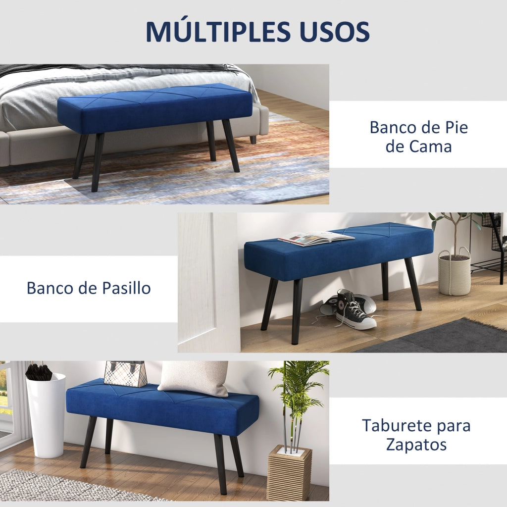 Pouf panca imbottito ¨C Xylo ¨C Blu scuro con struttura in acciaio 100x36x45 cm