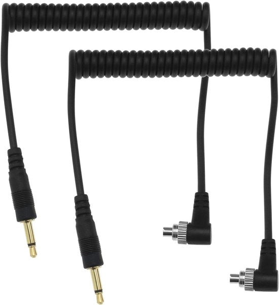 Cavo sincronizzazione spirale per fotografia - Nero - Sincronizzazione - 3,5 mm per pc - Accessori per fotocamera - Adatto per Nikon e Canon - 2 pezzi - Compatibile con fotocamere digitali.