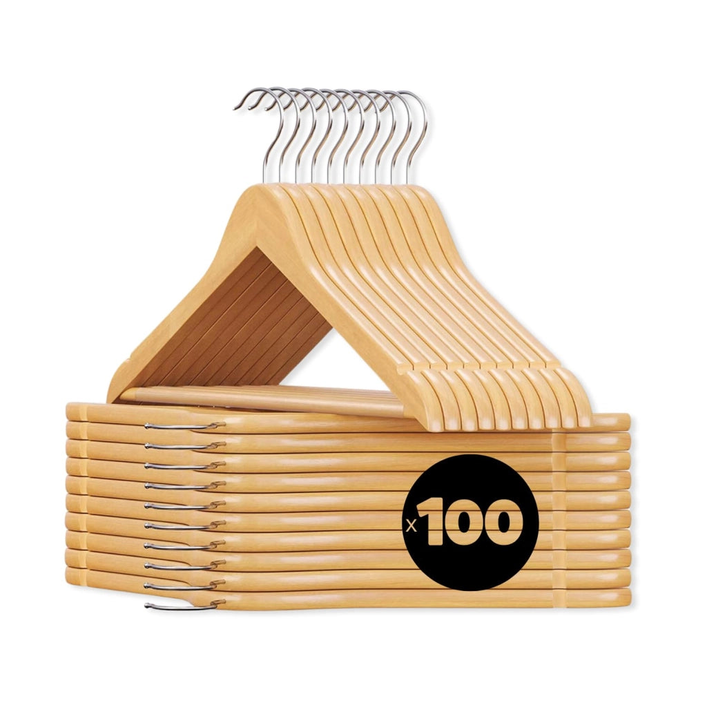 Grucce Appendiabiti Legno Naturale Universali Gancio Girevole Scanalature Spallina Barra Antiscivolo Bordi Arrotondati Salvaspazio Resistenti Leggere Uso Domestico Lavorativo Quantità: 100