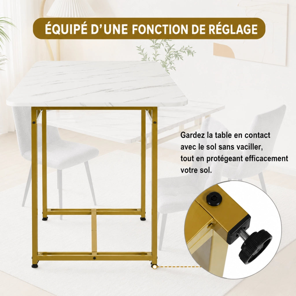 Tavolo da pranzo di lusso leggero con gambe in metallo; MDF; dorato