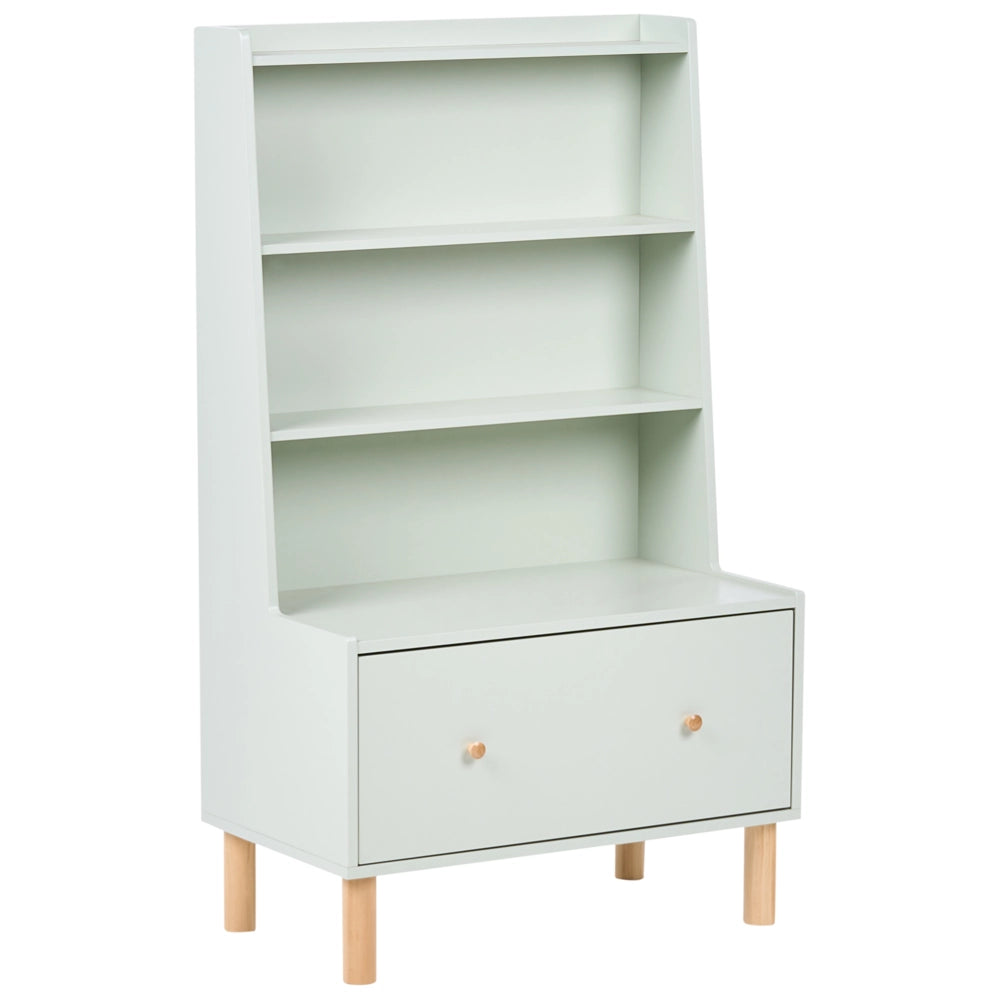 Libreria a 3 ripiani verde chiaro gambe in legno di pino MDF contenitore per sala giochi camera dei bambini