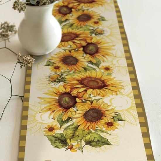 Tavolo con Tovaglia in Tela a Fiori di Zinnia, 33x183cm