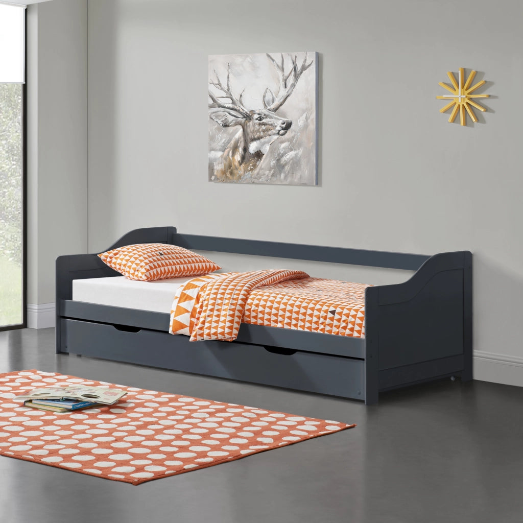 [en.casa] Divano con Secondo Letto Estraibile + 2 Materassi 90 x 200 cm 2 Posti Letto 2 Letti Singoli - Grigio Scuro
