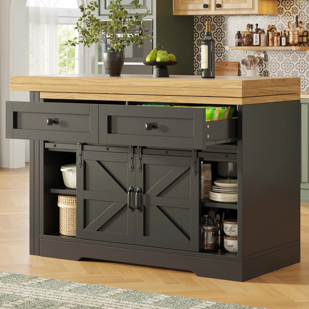 Tavolo da pranzo multifunzione con mobile laterale; ante scorrevoli; pannelli girevoli a 360°; nero; 120 × 40 × 72 cm