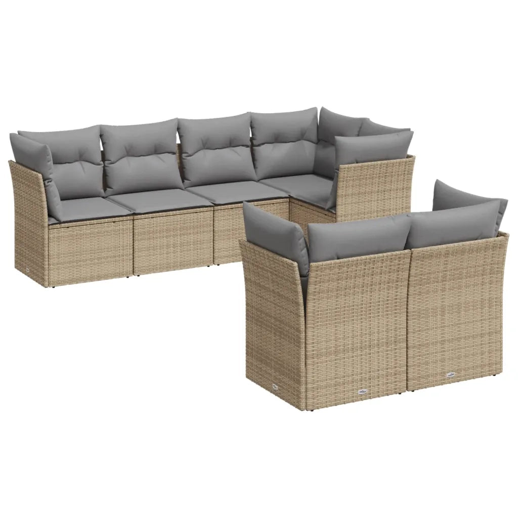 Set Divani da Giardino 7 pz con Cuscini Beige in Polyrattan 3249738
