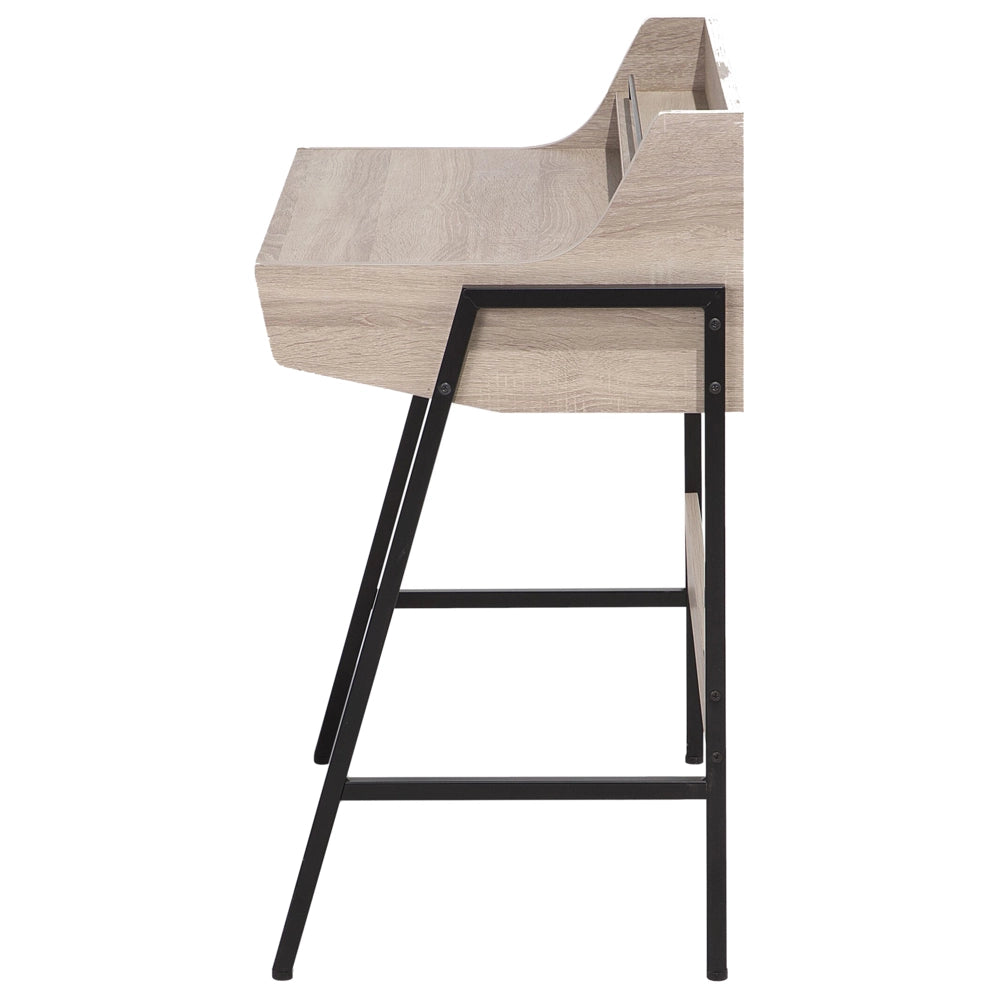Scrivania da Ufficio in Legno Chiaro e Nero 77 x 46 cm Scaffale 2 Cassetti Scandinavo