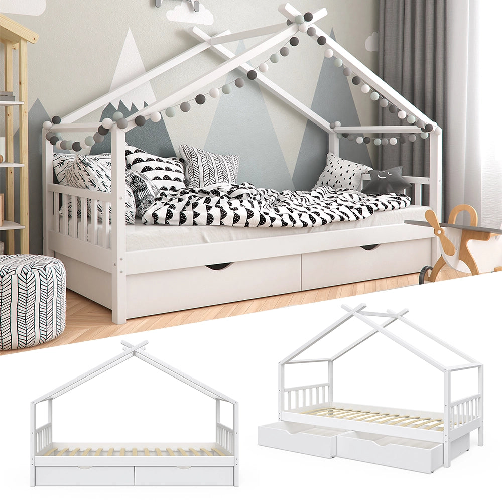 Vitalispa Letto montessori bambini Bianco 90x200 cm con 2 cassetti